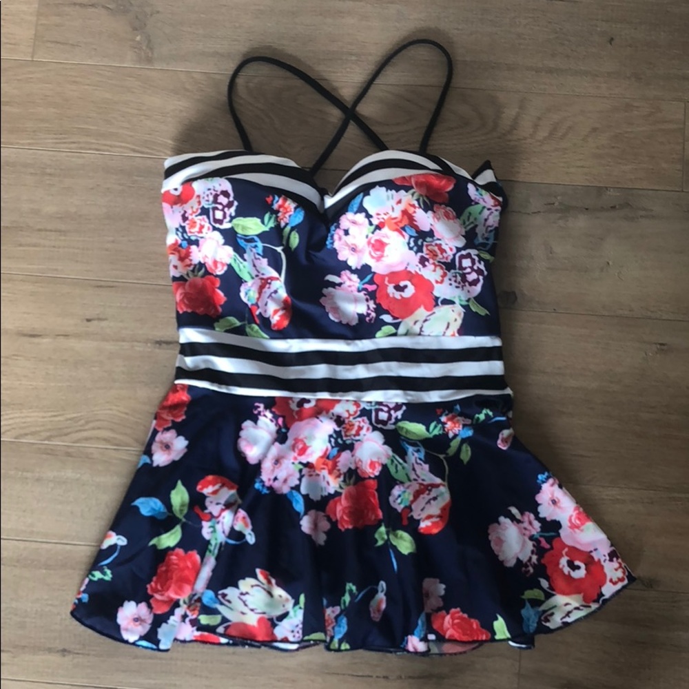 Floral peplum swim top